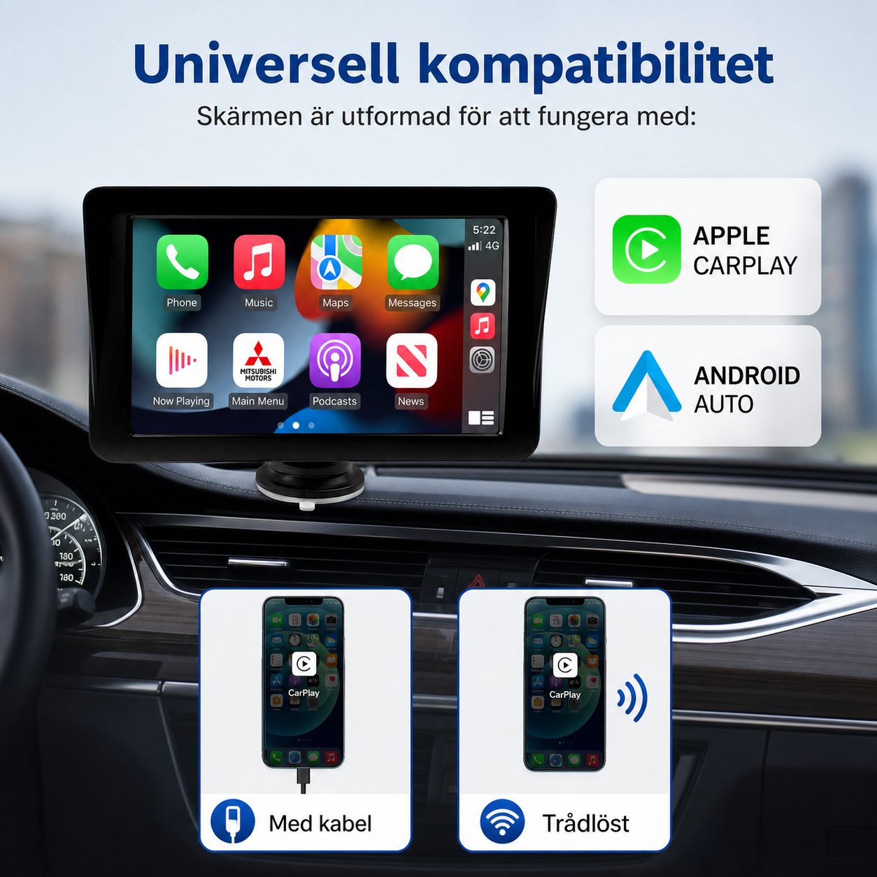 NordDrive Connect™ | Trådlös CarPlay- och Android Auto-skärm med Bluetooth, FM-sändare och stöd för backkamera