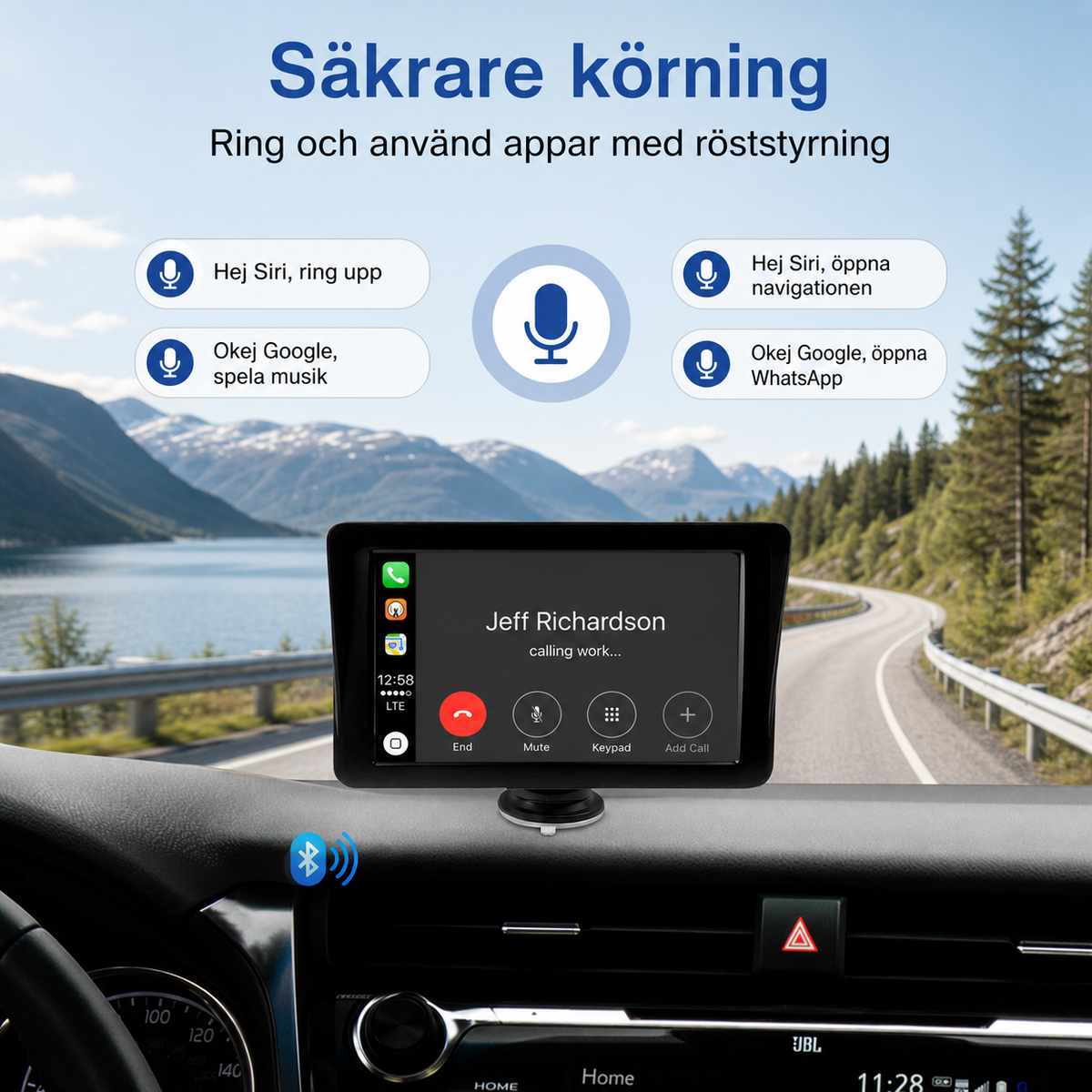 NordDrive Connect™ | Trådlös CarPlay- och Android Auto-skärm med Bluetooth, FM-sändare och stöd för backkamera