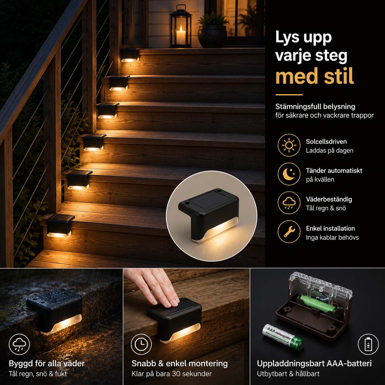 Solkant™ || Stämningsfullt solcellsljus, elegant längs varje kant