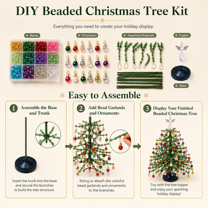 🌲 DIY-kit för julgran med pärlor – handgjort pyssel med en ängel som toppdekoration, färgglad juldekoration i miniformat för skrivbord och bord (komplett allt-i-ett-kit)