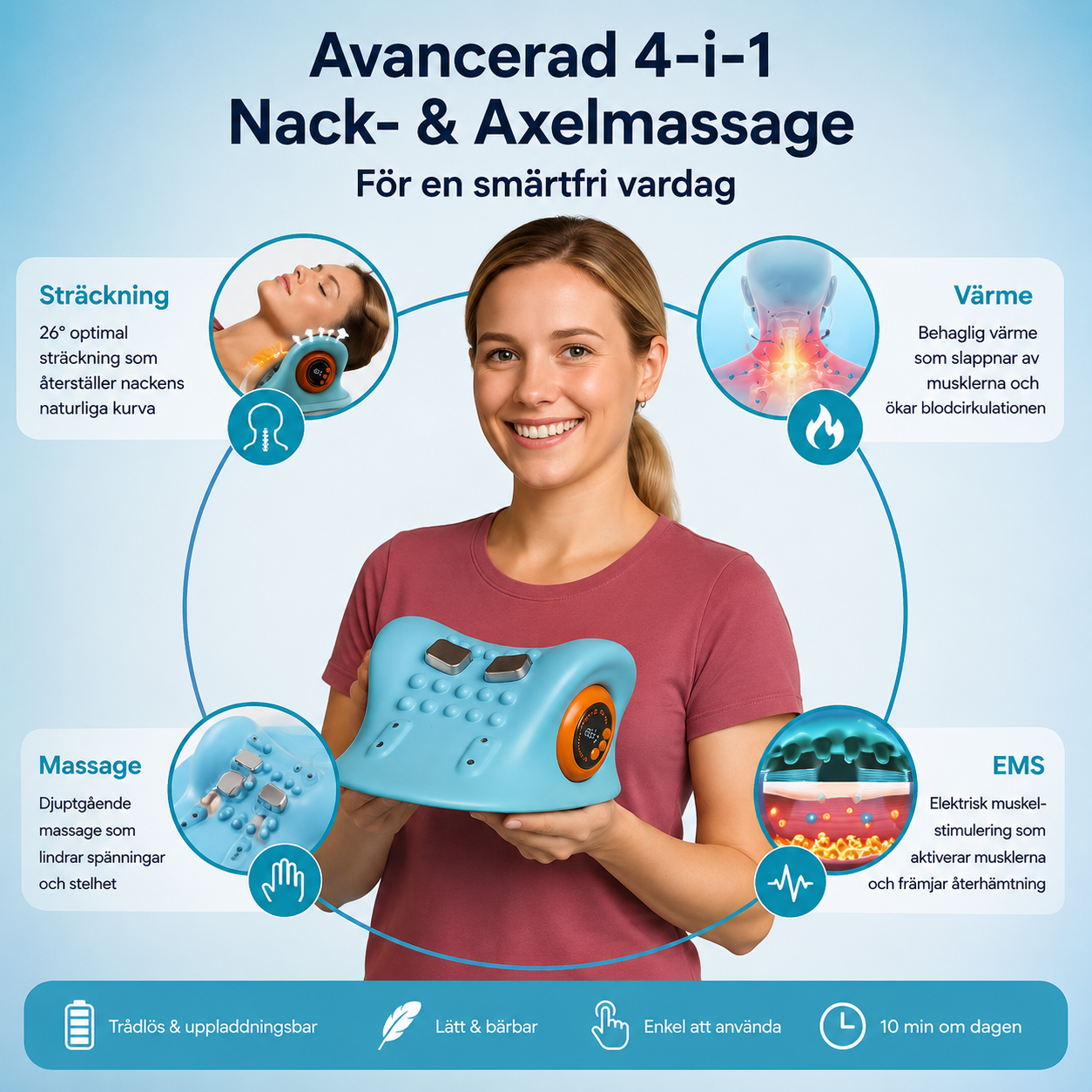 NackLind™ | 4-i-1 nackmassage för spända nackar och daglig avslappning