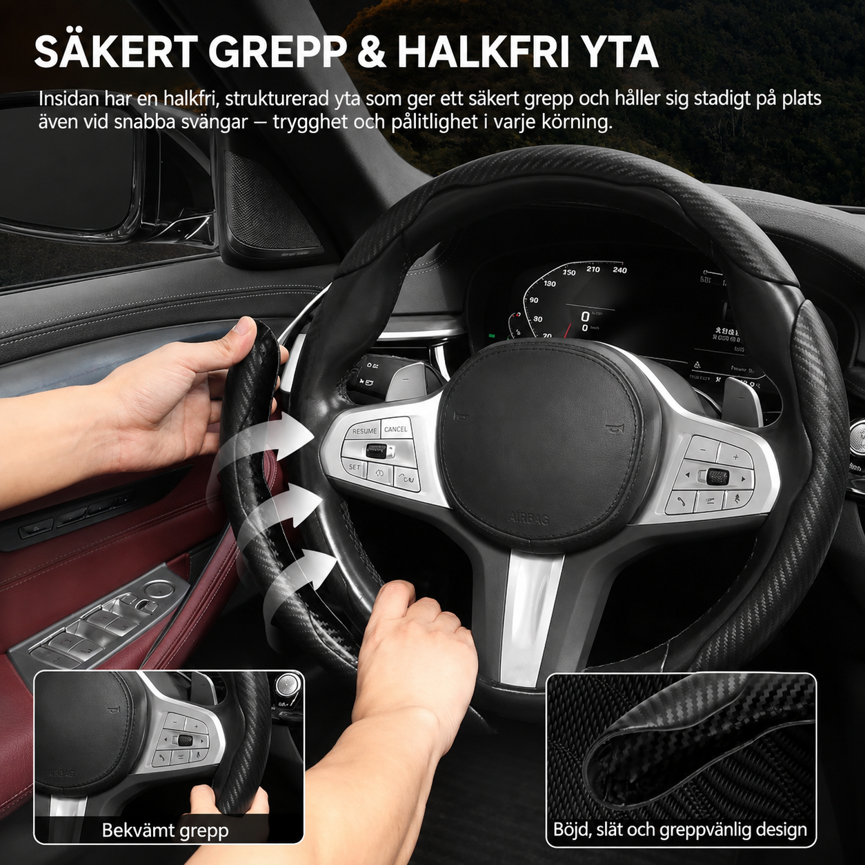 StyrKomfort™  2pc | Bekvämt rattöverdrag i PU-läder med halkskydd för stabilare kontrollpcpc