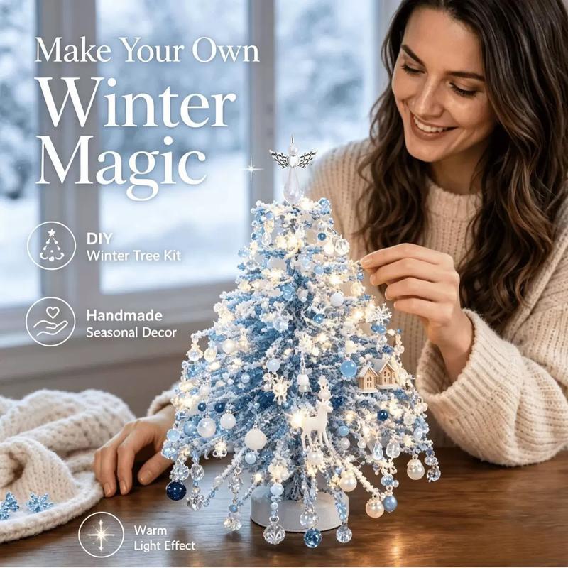 🌲 DIY-kit för julgran med pärlor – handgjort pyssel med en ängel som toppdekoration, färgglad juldekoration i miniformat för skrivbord och bord (komplett allt-i-ett-kit)