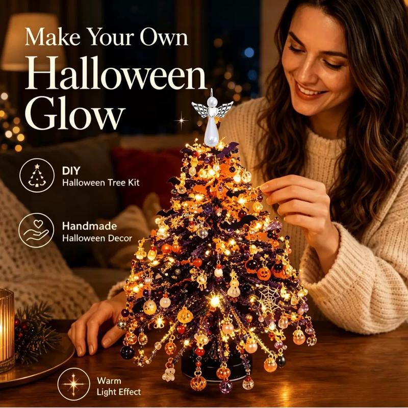 🌲 DIY-kit för julgran med pärlor – handgjort pyssel med en ängel som toppdekoration, färgglad juldekoration i miniformat för skrivbord och bord (komplett allt-i-ett-kit)
